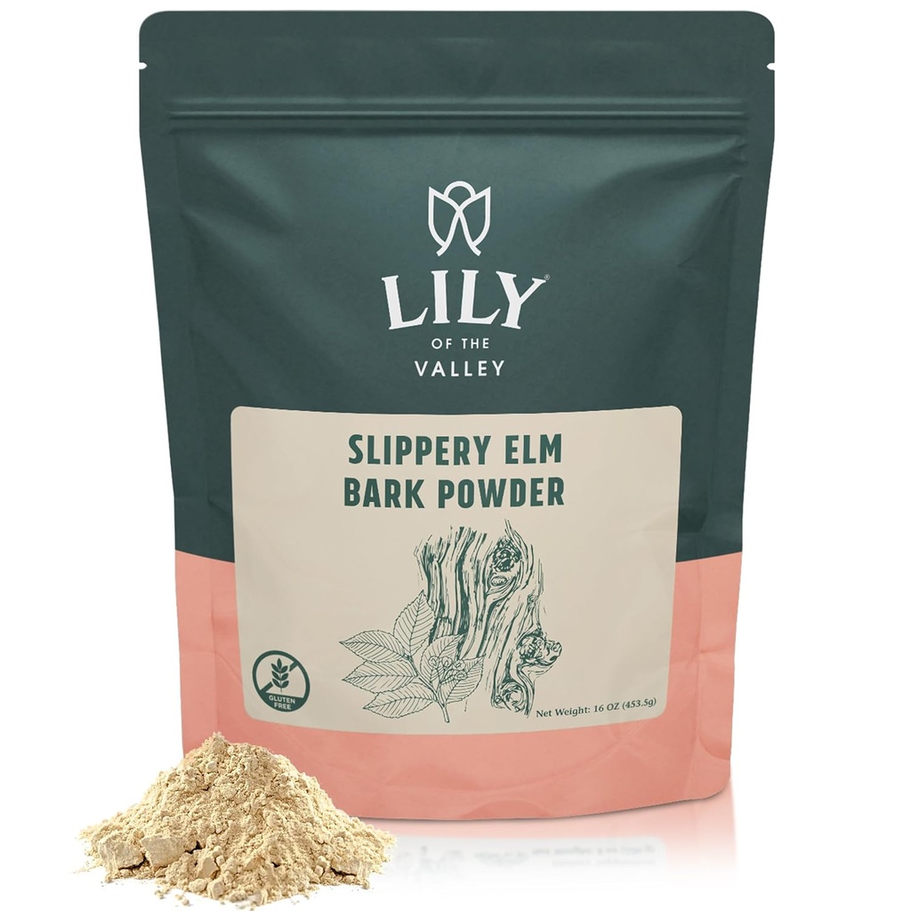 Lys of the Valley Slippery Elm Bark Powder - Ulmus Rubra Powder - Non irradié Non Contaminé - Animaux de compagnie - Vegan & sans gluten - emballé dans une poche refermable (16oz, 453g)