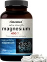 NatureBell Magnesium Glycinate 400mg Elemental, 270 Capsules | 100% Chelated for High Absorption | Supports Muscle, Bone & Heart Health | Non-GMO, Gluten-Free, Vegan