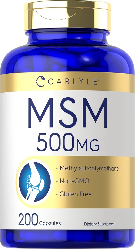 Carlyle MSM Supplement Capsules de 500mg de 200 Count de 200 Formule sans OGM et sans gluten