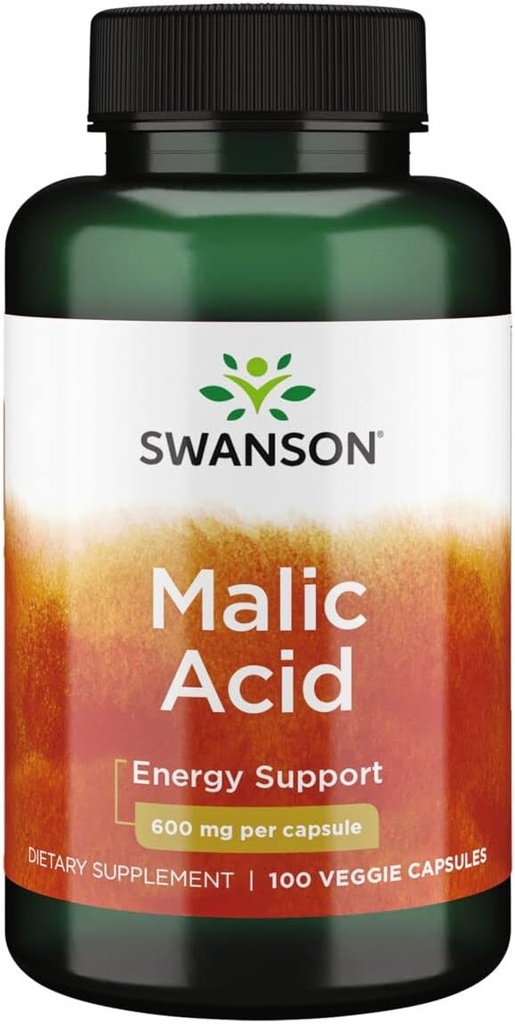 Acide Malic de Swanson - Supplément naturel Promouvoir la production d'énergie cellulaire - Formule de supplément pour aider les muscles « & » nourissants - (100 capsules de Veggie, 600 mg chacune)