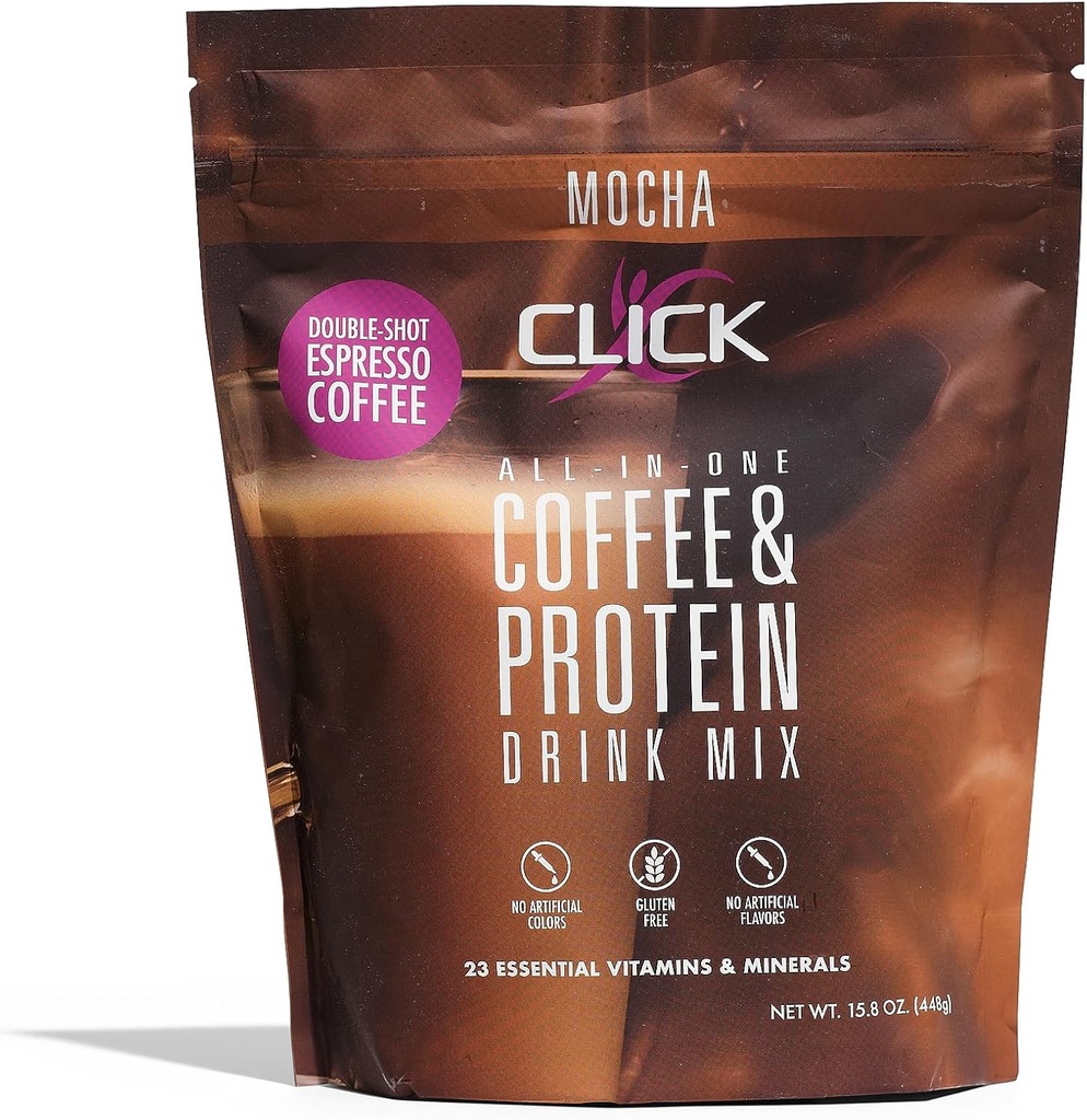 Cliquez sur Protéines de café, protéines et café réel tout-en-un, substitut de repas boisson nutritionnelle, Moka Flavor, 23 vitamines essentielles, café Espresso double shot, chaud ou froid, 15.8-Ounce
