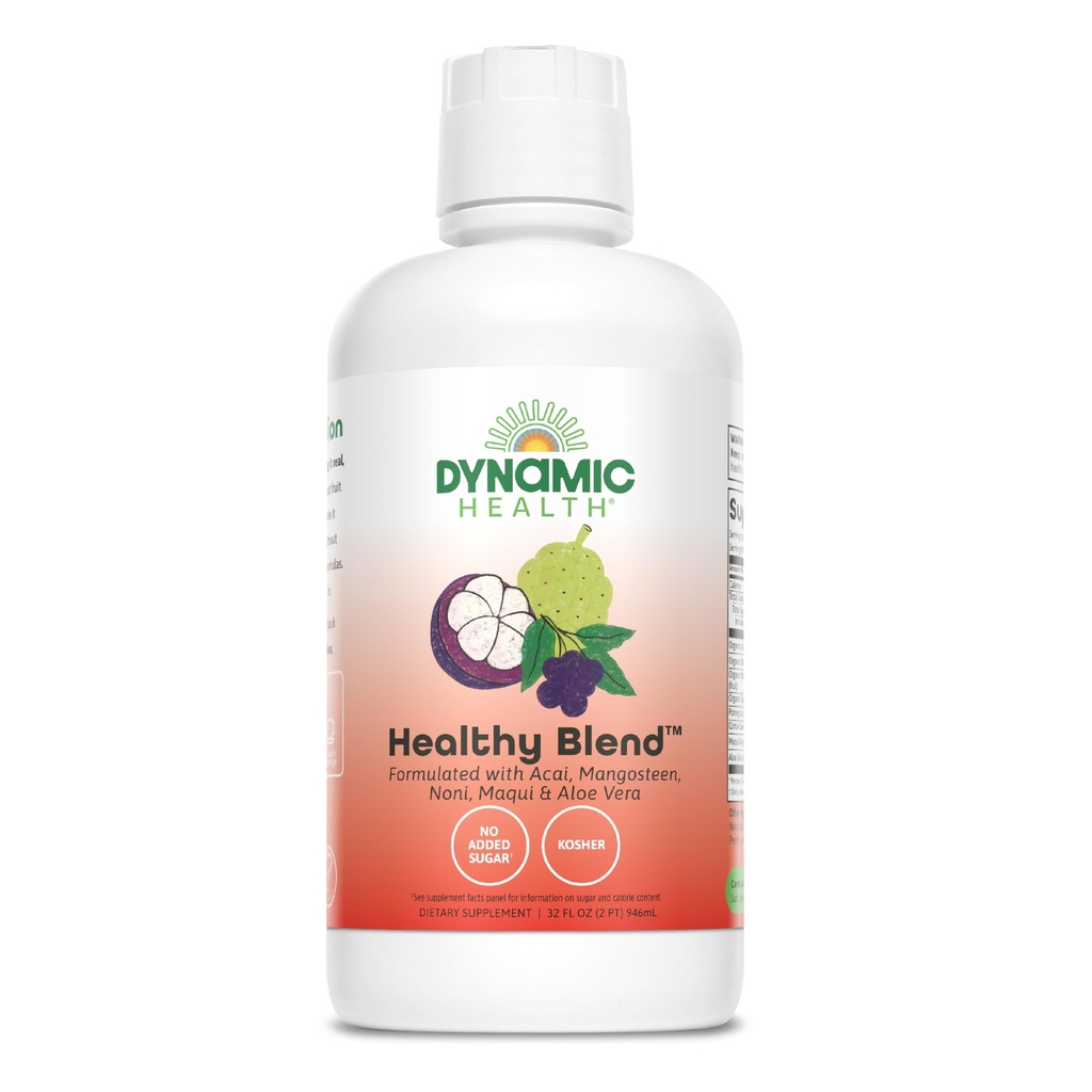 Dynamic Health Healthy Blend with Acai, Mangosteen, Noni, Maqui & Aloe Vera, No Additives, Immune System Support, Antioxidant, Vegan, Gluten Free, Non-GMO, 32 Fl oz