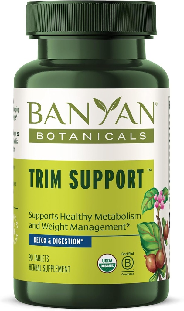 Banyan Botanicals Trim Support – Supplément de perte de poids biologique* – Métabolisme naturel avec Triphala, Guggulu et herbes ayurvédiques pour nettoyer* – 90 comprimés – Vegan non-OGM d'origine durable