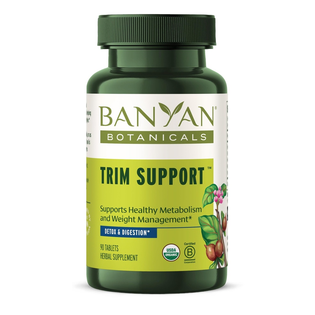 Banyan Botanicals Trim Support – Supplément de perte de poids biologique* – Métabolisme naturel avec Triphala, Guggulu et herbes ayurvédiques pour nettoyer* – 90 comprimés – Vegan non-OGM d'origine durable