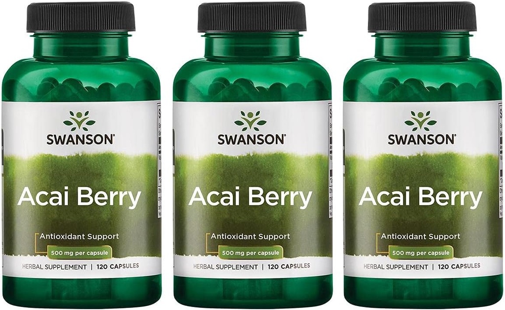 Swanson Acai Berry Antioxidant Support 500 Milligrams 120 Capsules (3 Pack)