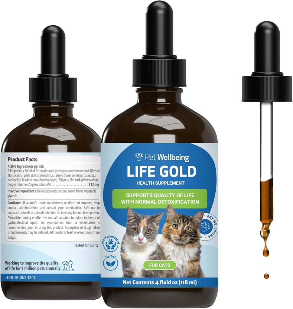 Animaux de compagnie Bien-être Vie Or pour les chats - soutient la désintoxication, la santé du système immunitaire, les antioxydants - Vet-formulé supplément à base de plantes – 4 oz (118 ml)