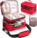 Sac de médecine pour voyager avec une petite poche portable, double couche de bouteille d'Organisateur de bouteille avec fermetures à glissières verrouillables, étui de voyage de médicaments avec ceinture d'épaule (SEULEMENT), rouge