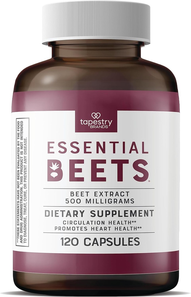 Essential Beets Dietary Supplement - Premium Beet Root Extract for Heart Health & Blood Pressure Support, Enhances Athletic Performance, 2-Month Supply, Vegan & Allergen-Free