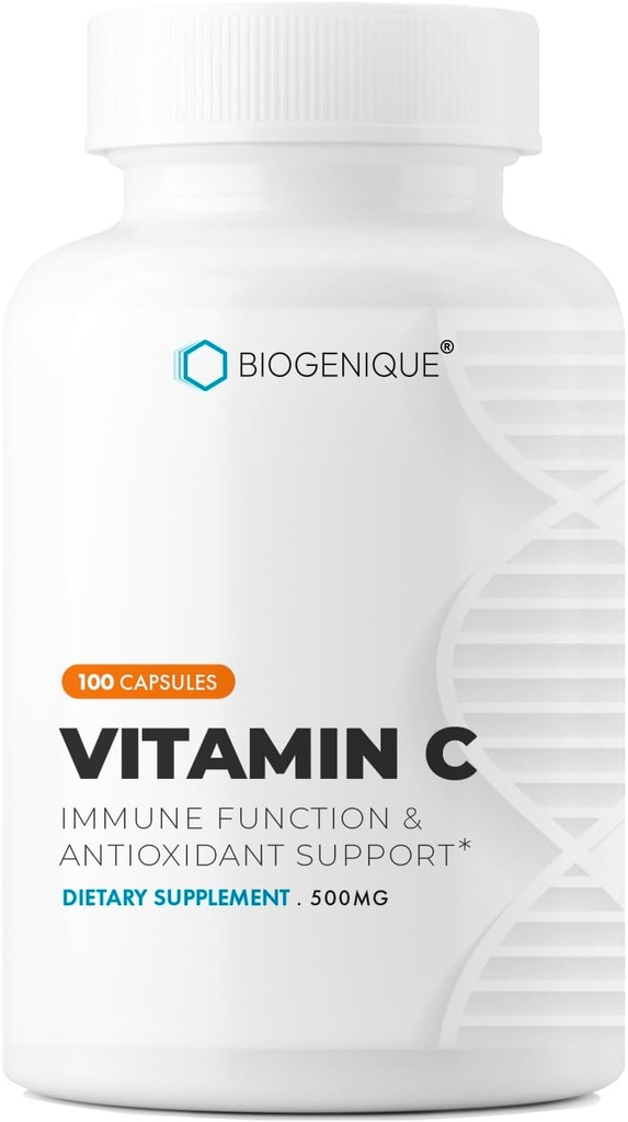 Vitamine C - Supplément de vitamine C à l'acide ascorbique naturel pour le soutien immunitaire - Vitamine C de qualité pharmaceutique 500mg - 100 capsules - Boosters d'immuno naturels pour adultes - Vegan, Fabriqué au Canada