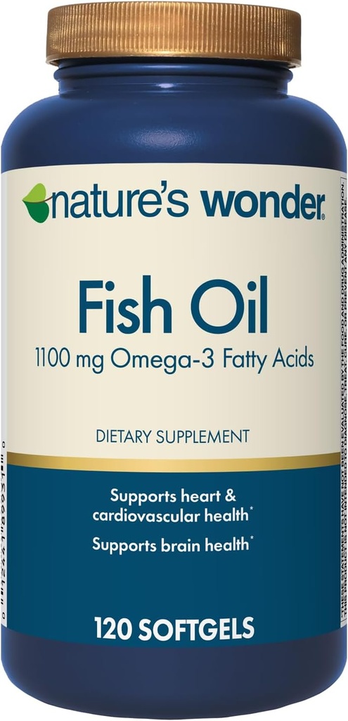 Nature's Wonder Fish Oil 1100mg Omega-3 Suppléments d'huile de poisson pour les femmes et les hommes, EPA & DHA pour les articulations saines, coeur, système immunitaire, 120 jours d'approvisionnement de softgels