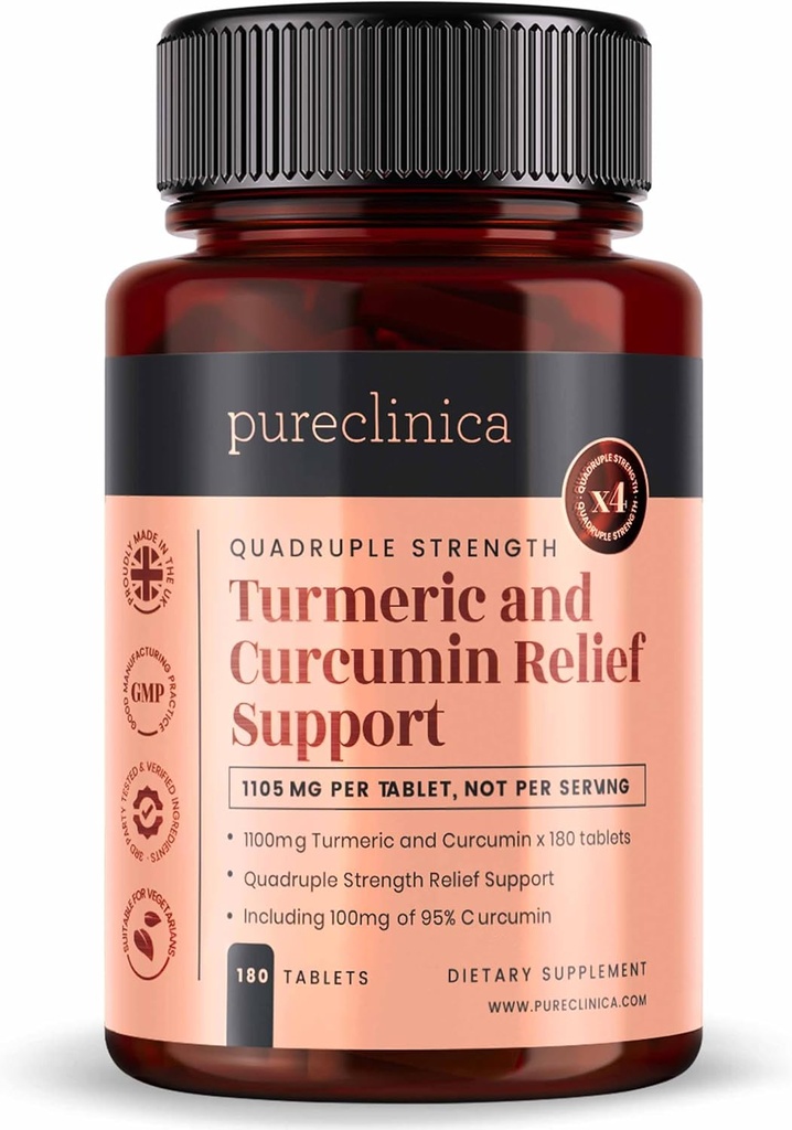 1100mg Curcuma et curcuma x 180 comprimés - 6 mois d'approvisionnement - w/95% Curcuma et 5mg Extrait de poivre noir