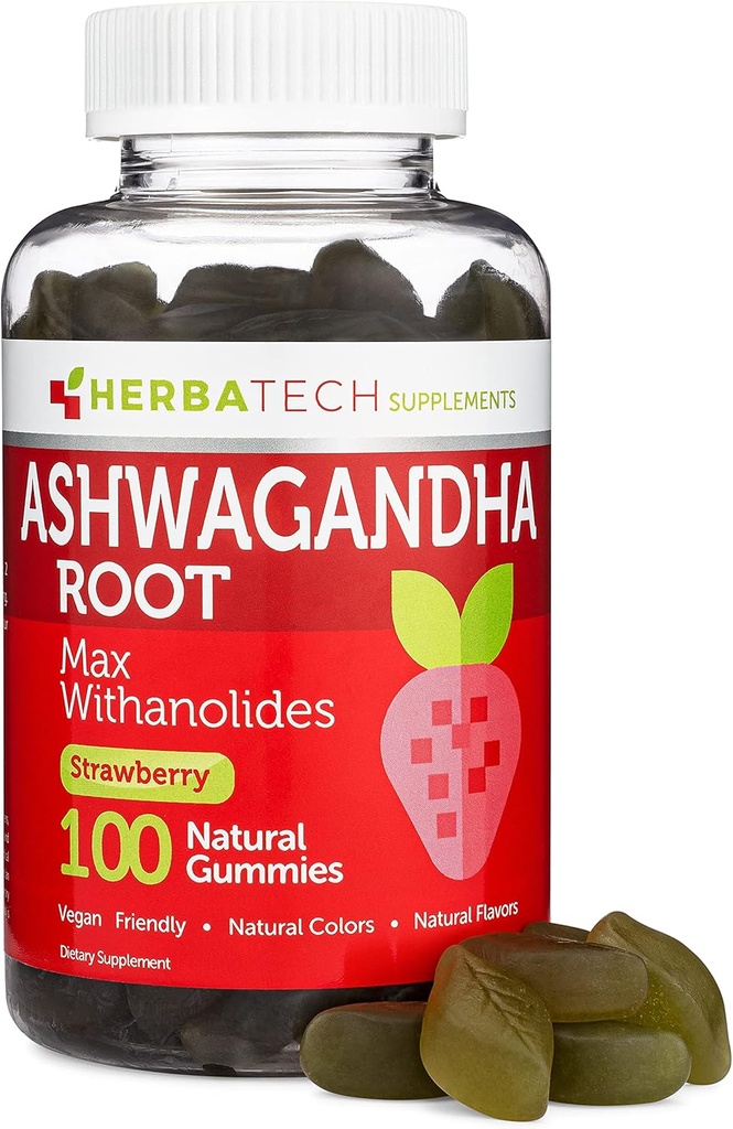 Ashwagandha Gummies for Men and Women - Strongest 1,500mg Formula (100 Gummies) 3% Withanolides Cortisol Blocker for Relief, Calming, and Relaxation from Herbatech Supplements