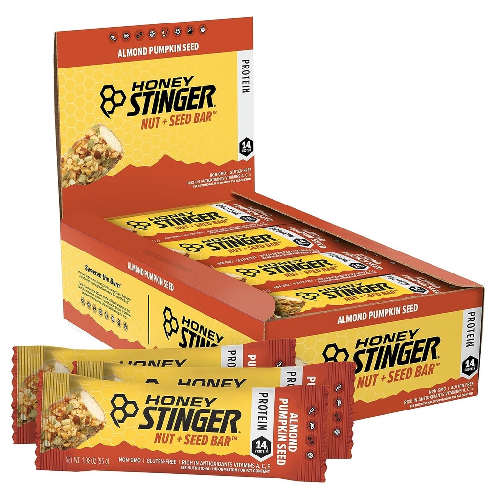 Noix au miel + barre de semences, graine de citrouille d'amande, aliments protéiques emballés pour l'exercice, l'endurance, la performance et la récupération, Sports Nutrition Snack Bar pour la maison et le gymnase, post entraînement, boîte de 12
