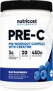 Nutricost Pre-C Pre-Workout Complex with Creatine (Blue Rasberry | 30 Servings) Powder - Boost Fintess Routines, 450g