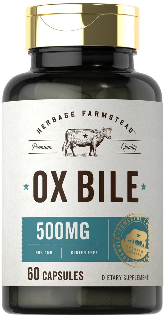 Carlyle Ox Bile Supplément 500 mg de 60 capsules Enzymes digestifs (non OGM et sans gluten) par Herbage Farmstead