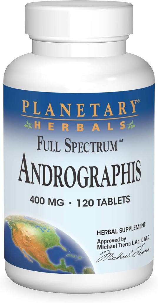 Herbals Planétaires Full Spectrum Andrographis 400mg Soutenir des systèmes digestifs, cardiovasculaires et unrinaires sains - Soutien pour une fonction hépatique et immunitaire saine - Ayurvedic Herb - 120 comprimés