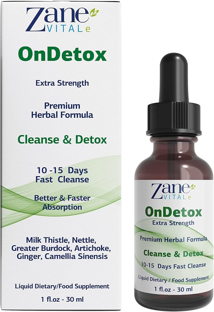 Zane OnDetox │10 – 15 jours Nettoyer et soutenir rapidement le détox et le supplément de réparation avec le chardon de lait, l'ongle, l'ardoise, l'artichaut et plus encore