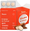 NeuroGum Energy & Focus Gum (54 Count-6 Pack, cannelle) , 40mg Caféine naturelle + L-Theanine + Vitamine B12 & B6 + Xylitol , Supplément sans sucre Nootropic Cognitive Cerveau Performance Supplément