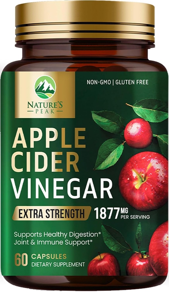 Capsules de vinaigre de cidre de pomme Suppléments de vinaigre de cidre de pomme 1877mg, Vitamine D3, Zinc et meilleures pilules de supplément de vinaigre de cidre de pomme Soutien à la santé Gut pour une meilleure digestion, système immunitaire support, sans OGM et sans gluten, 60 capsules