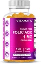 Gummées d'acide folique vitamatique 1000 mcg (1 mg) - Vitamines prénatales essentielles pour maman et bébé - Vitamine B9-120 Gummées végétales (1)