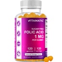 Gummées d'acide folique vitamatique 1000 mcg (1 mg) - Vitamines prénatales essentielles pour maman et bébé - Vitamine B9-120 Gummées végétales (1)