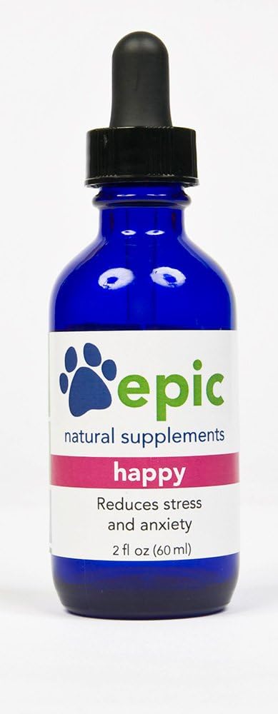 Happy - All Natural Liquid Spray Supplement - Soulage l'anxiété de séparation, aide avec les visites de vétérinaires, Voyage, Grooming, perte d'un ami (Dropper 2 oz)