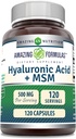Formules étonnantes Acide hyaluronique et supplément MSM : 500 mg 120 capsules non-OGM :