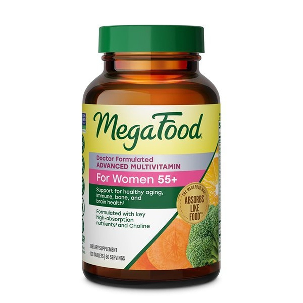Multivitamine avancée 55+ de MegaFood pour femmes - Doctorant-formé avec Choline, Vitamine D3, Vitamine B12, Biotine - Plus Véritable nourriture - Vieillissement optimal, Végétarien - 120 Tabs (60 portions)