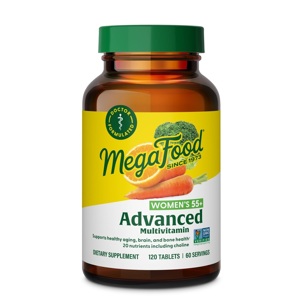 Multivitamine avancée 55+ de MegaFood pour femmes - Doctorant-formé avec Choline, Vitamine D3, Vitamine B12, Biotine - Plus Véritable nourriture - Vieillissement optimal, Végétarien - 120 Tabs (60 portions)