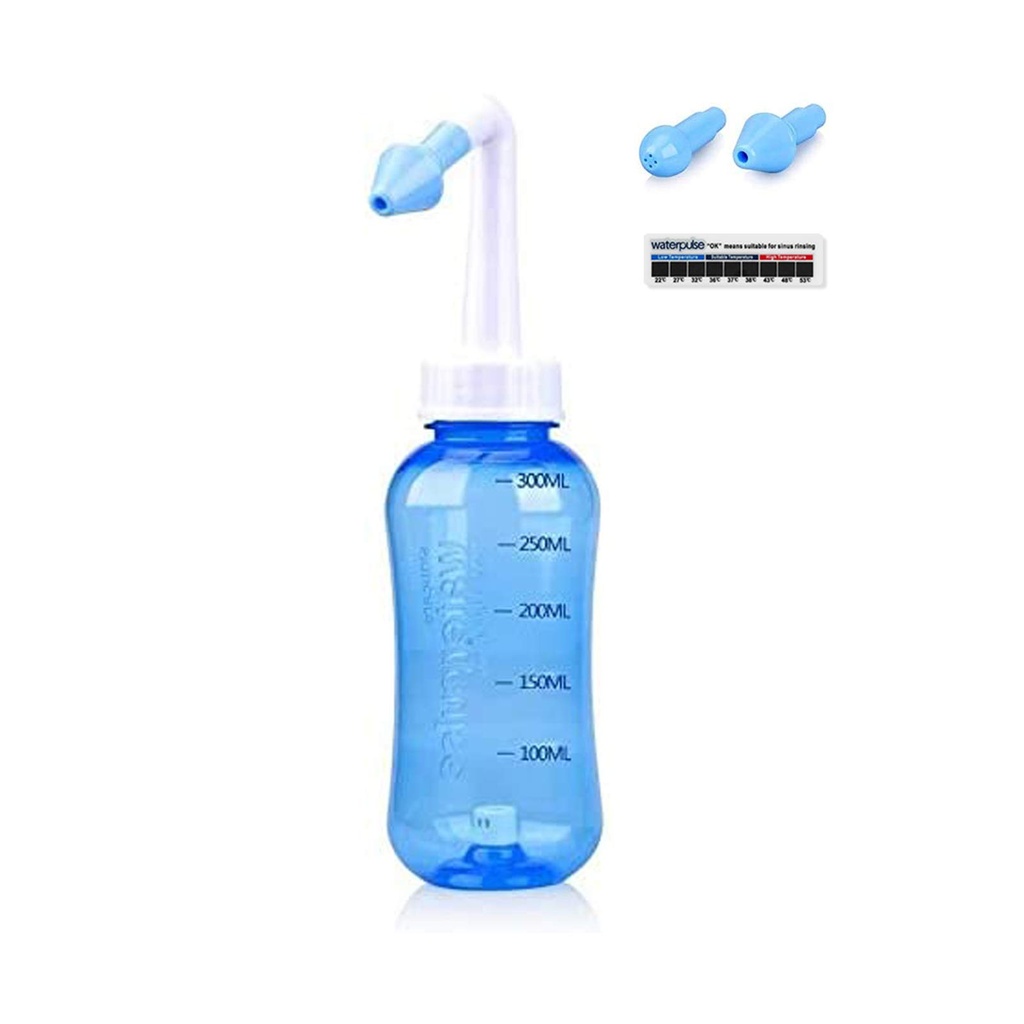 Waterpulse Neti Pot, Neti Pot Sinus Rinsing 300ml Neti Pot Sinus Rinsing Kit avec Sticker Thermomètre pour adulte et enfant sans BPA (300ml)