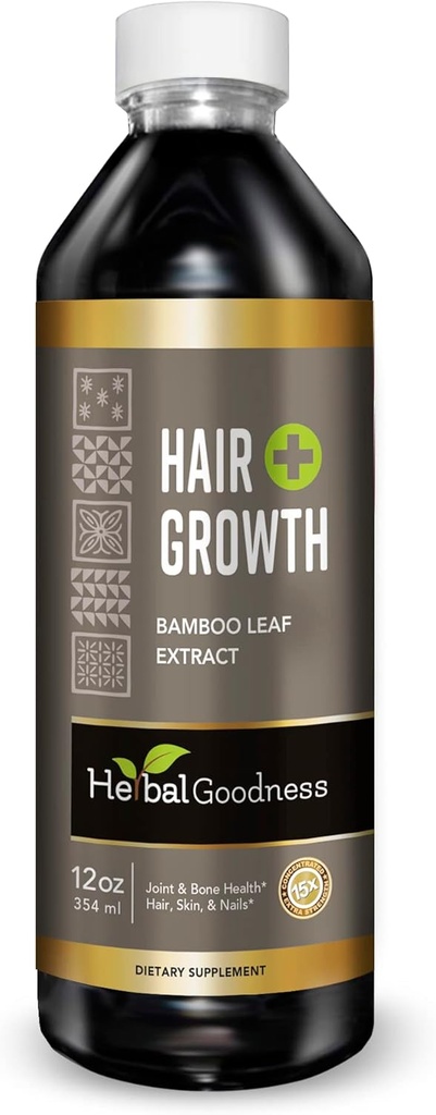 Hair Growth Plus 12oz - produit capillaire en bambou avec collagène, kératine et vitamines pour les femmes et les hommes - cheveux, peau et ongles sains - 1 bouteille