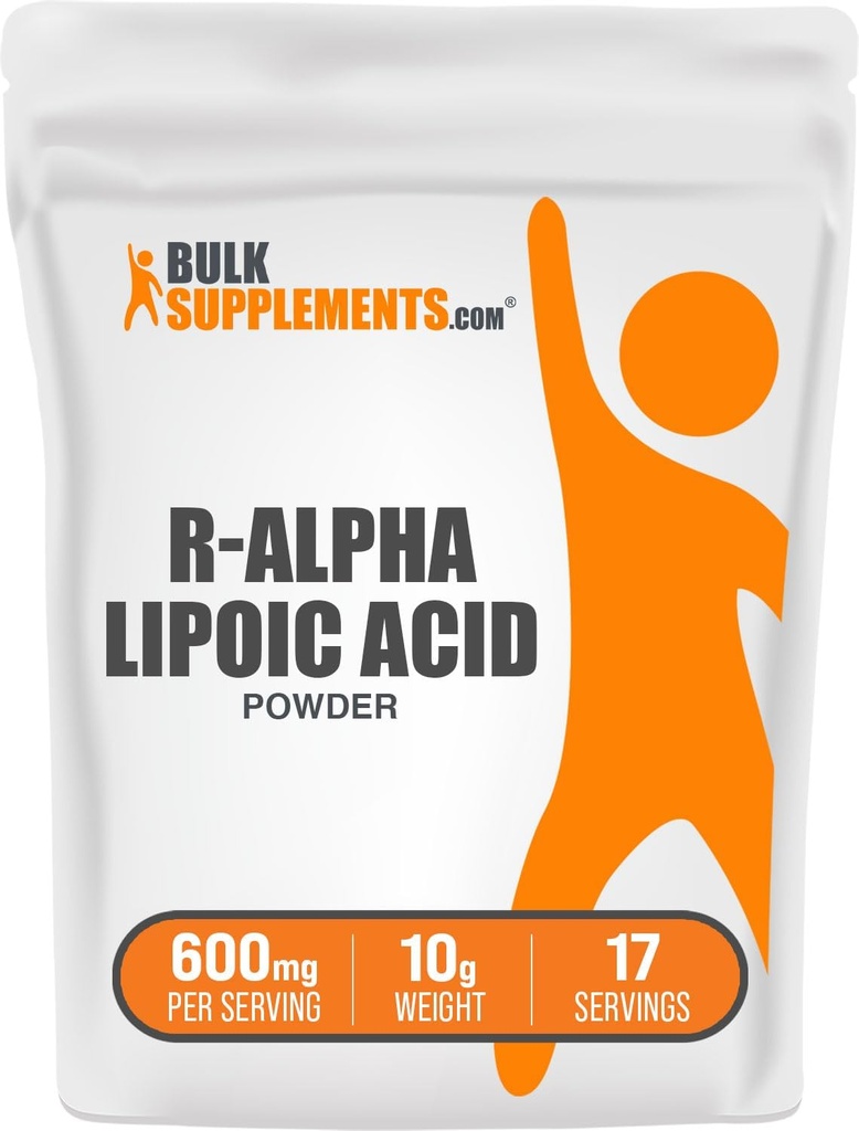 BulkSupplements.com Poudre d'acide lipoïque R-Alpha - Supplément R-ALA, R acide lipoïque alpha 200mg - Supplément antioxydants, sans gluten, 200mg par portion, 10g (0,35 oz) (paquet de 1)