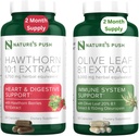 Nature's Push Hawthorn Berry and Olive Leaf Bundle of Super Potent 10:1 Hawthorn Berry Extract (2 Month Supply) and Olive Leaf Super Potent 8:1 Extract 20% Oleuropein 750mg Capsule (2 Month Supply)