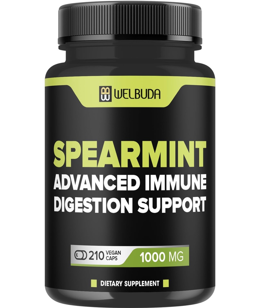 210 Capsules - Supplément Spearmint avec feuille d'olive, racine de gingembre, poivre noir et plus - Formule combinée pour la santé de la digestion, la santé respiratoire, l'immunité et le soutien de l'humeur positive
