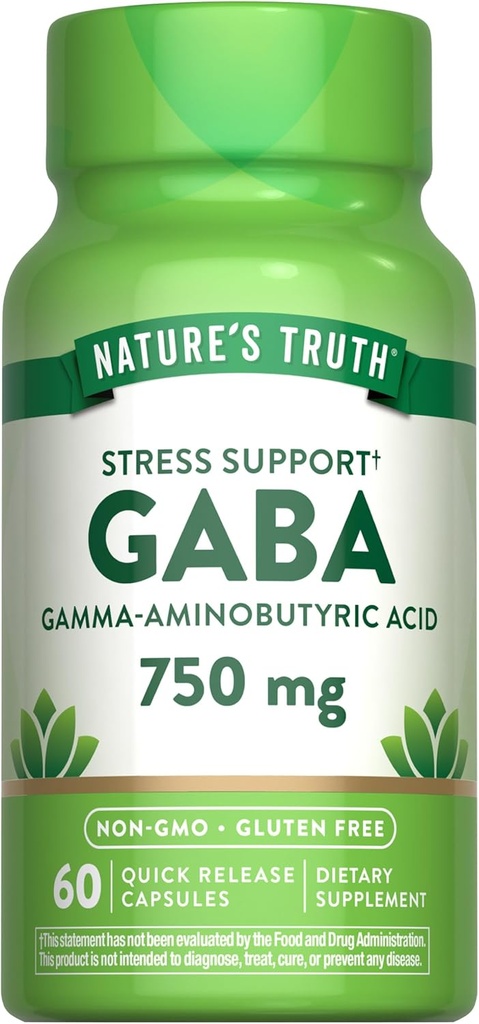 Nature's Truth GABA 750mg Capsules | 60 Count | Gamma Aminobutyric Acid Supplement | Non-GMO & Gluten Free Supplement
