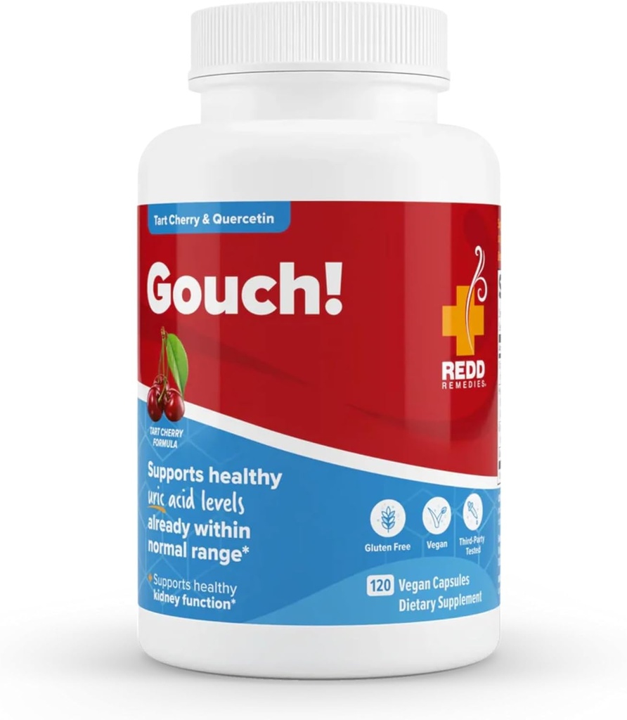 Redd Remèdes, Gouch!, Support supplémentaire pour les articulations et les niveaux d'acide urique, encourage une réponse inflammatoire saine, Tart Cherry & Quercetin, 120 Capsules Vegan
