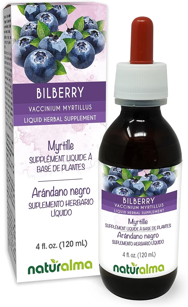 Naturalma Bilberry or European Blueberry (Vaccinium myrtillus) Fruit Alcohol-Free Tincture - 4 fl oz Liquid Extract in Drops - Herbal Supplement - Vegan