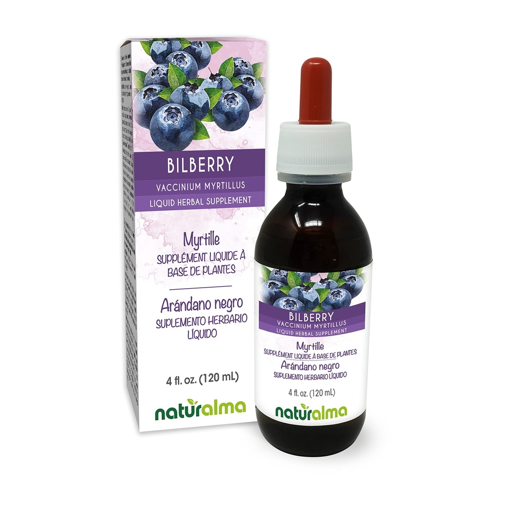 Naturalma Bilberry ou Blueberry Européen (Vaccinium myrtillus) Teinture sans alcool de fruits - 4 fl oz Extrait liquide dans les gouttes - Supplément à base de plantes - Vegan