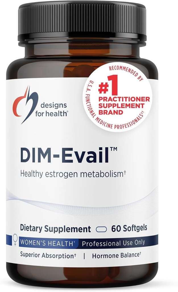 Designs for Health DIM-Evail - Supplément de 100mg Diindolylméthane - Technologie d'absorption améliorée Supplément de DIM - Peut soutenir le métabolisme de l'estrogène sain - Sans gluten + non-OGM (60 Softgels)