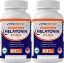 Vitamatic 2-Pack High Potency Melatonin 20 mg – 60 Fast Dissolve Tablets Total Fast-Acting Sleep Support – Natural Berry Flavor | Vegetarian