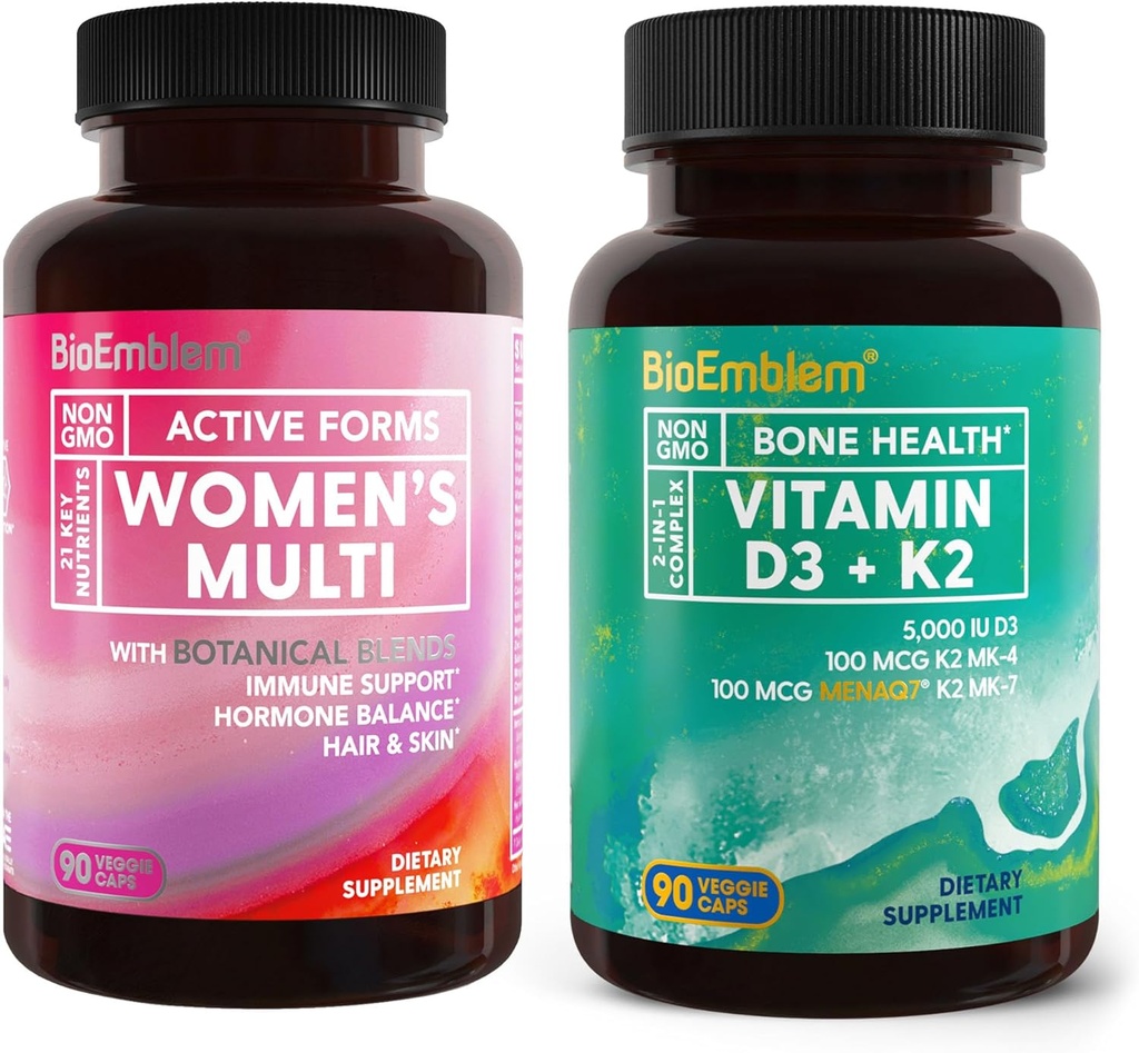 BioEmblem Vitamine D3 K2 (5000UI et 200mcg) et multivitamine pour femmes