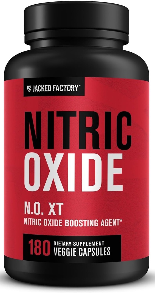 Jacked Factory N.O. XT Suppléments à l'oxyde nitrique pour les hommes avec/Nitrosigine L Arginine L Supplément Citrulline pour pompes musculaires et vasculaires - Préentraînement Booster à l'oxyde nitrique et constructeur de muscles - 180 capsules