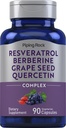 Résvératrol de la roche piquant Graine de berbère et complexe de quercetine de 90 capsules