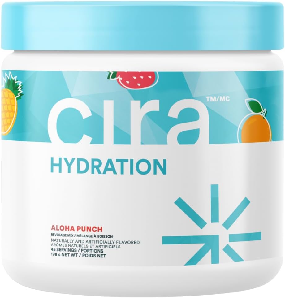 Poudre d'hydratation Cira (45 portions) - Mélange de boisson électrolytique avec sel himalayen pour le soulagement et la récupération de la déshydratation - punch fruit