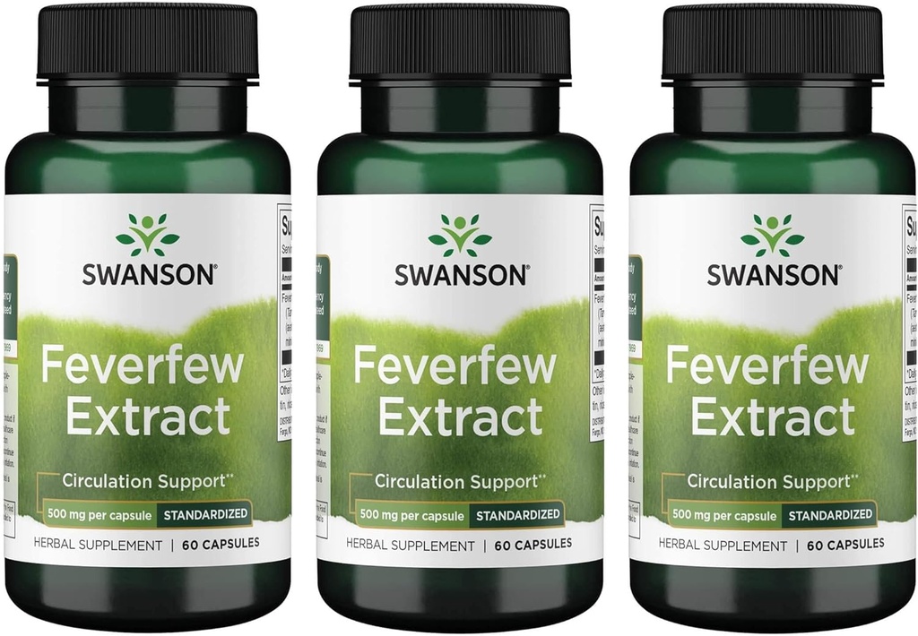 Swanson Feverfew Extract 500 Milligrams 60 Capsules (3 Pack)