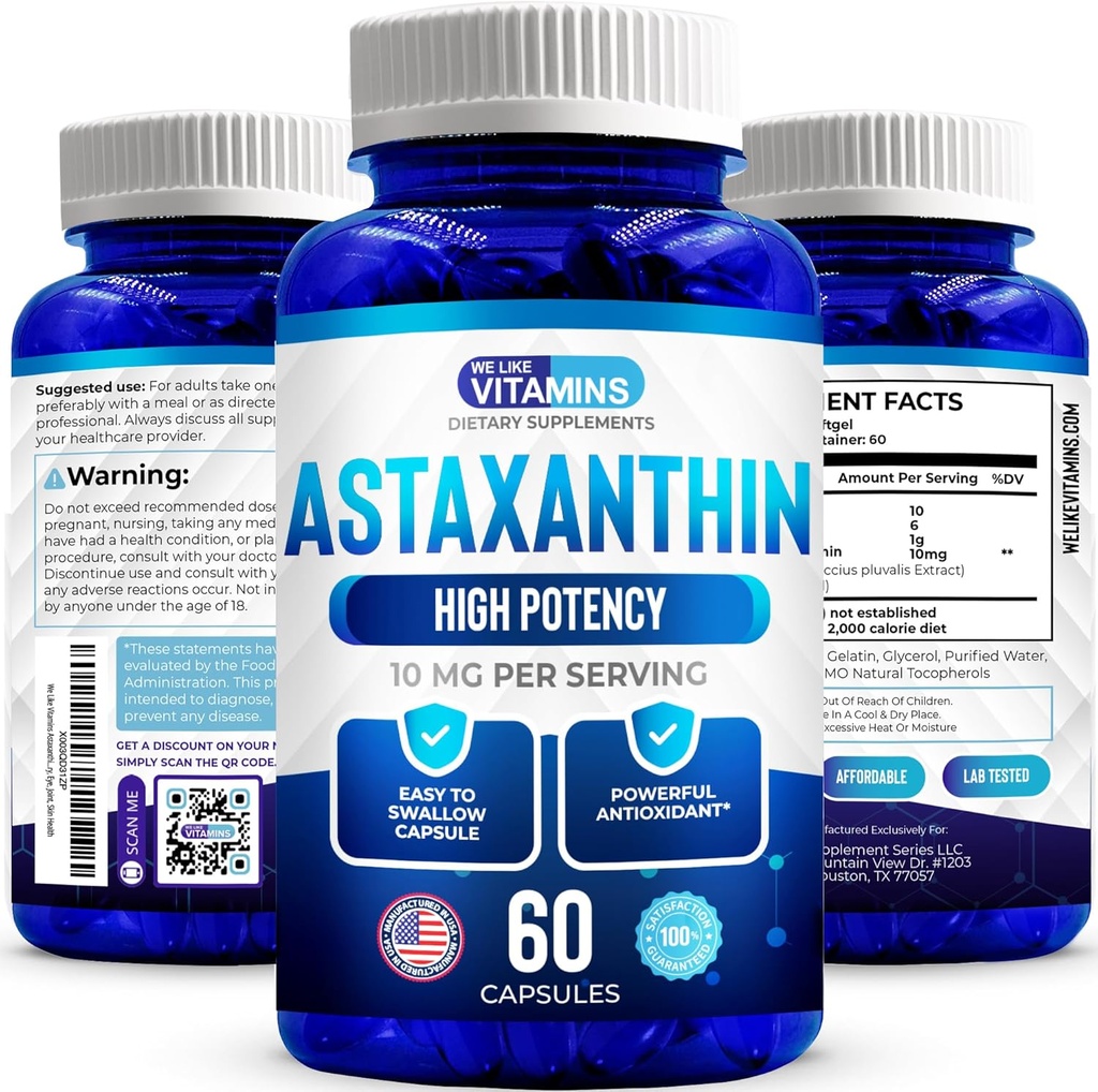 Nous aimons les vitamines Astaxanthine 10mg Softgel - Suppléments d'Astaxanthine hautement potentieuse de l'hématococcus Pluvialis - Améliore la santé oculaire, articulaire, cutanée et les niveaux d'énergie - 60 Compte, 2 mois d'approvisionnement