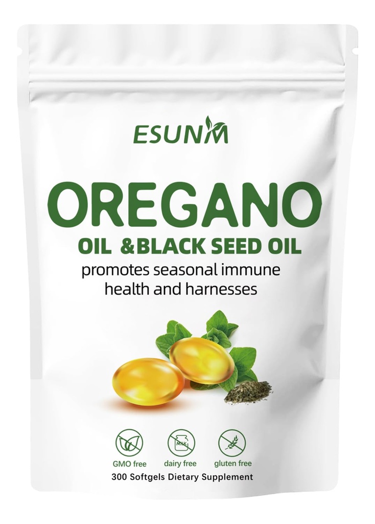 Oregano Softgels, Oregano Oil avec l'huile de graines noires favorise la santé immune saisonnière et Harnesses, Oregano Oil Supplément Capsules, Non-OGM, Sans gluten, 300 Softgel Capsules Dietary Supplément