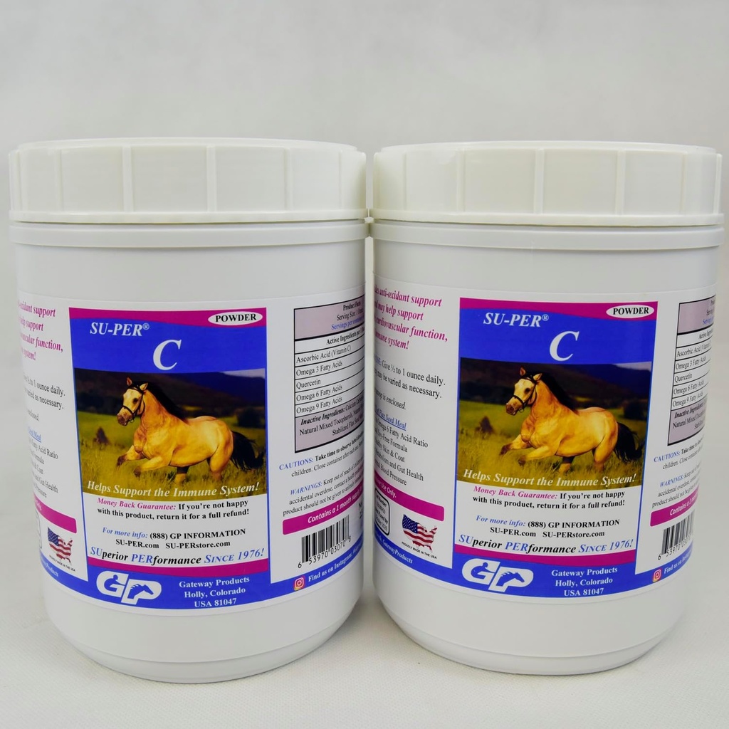 SUPER C Vitamine C pour chevaux - Supplément de soutien aux antioxydants et aux immunes - Supplément Vitamines et minéraux pour chevaux - 2,5 livres, (2 paquets)