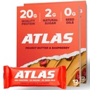 Atlas Protein Bar, 20g de protéines, 1g de sucre, ingrédients propres, sans gluten (framboise au beurre de peanut, 12 nombre (paquet de 2))