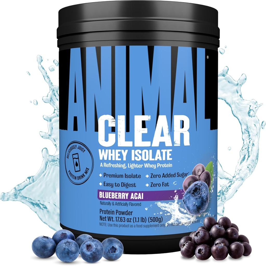 Poudre de protéines Isolée de Whey - Facile à digérer et à mélanger, 5g BCAA, Délicieusement juteux, rafraîchissant à tout moment pour les hommes et les femmes, Blueberry Acai 500g (20 portions)
